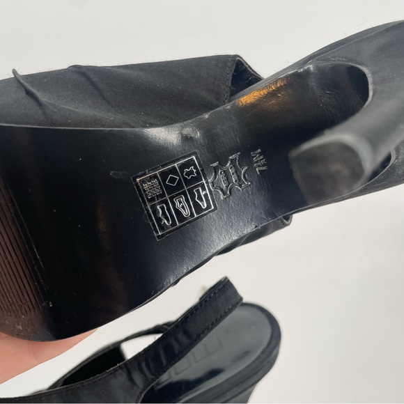 Moda Spana Black Satin Peep Toe Slingback Heels With Rhinestone Embellishment - Picture 8 of 13